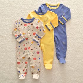 Baby Cotton-Wrapped Foot One-Piece Romper,Long-Sleeved Romper, Foot-Wrapped Climbing Suit (Option: as shown-C-9or12M)