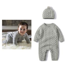 Autumn And Winter Knitted Onesie Hemp Hemp Ha Yi (Option: Grey-59cm)