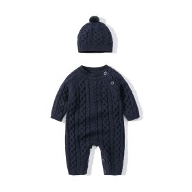 Autumn And Winter Knitted Onesie Hemp Hemp Ha Yi (Option: Navy Blue-90cm)